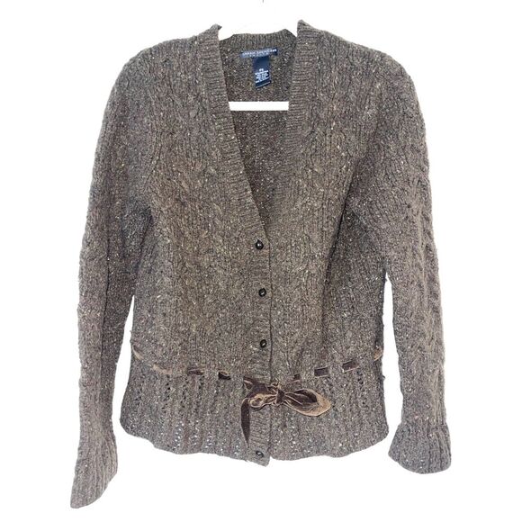 Sarah Spencer Sweaters - Sarah Spencer Green Lambswool Cardigan with Velvet Ribbon Belt and Bow PS
